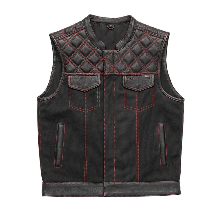 FIM664CNVQ-Hunt Club Motorcycle Leather Canvas Vest Black/Red