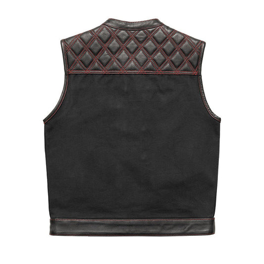 FIM664CNVQ-Hunt Club Motorcycle Leather Canvas Vest Black/Red