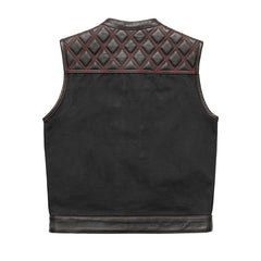 FIM664CNVQ-Hunt Club Motorcycle Leather Canvas Vest Black/Red