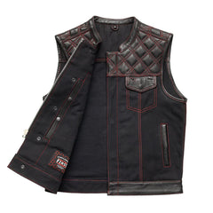 FIM664CNVQ-Hunt Club Motorcycle Leather Canvas Vest Black/Red