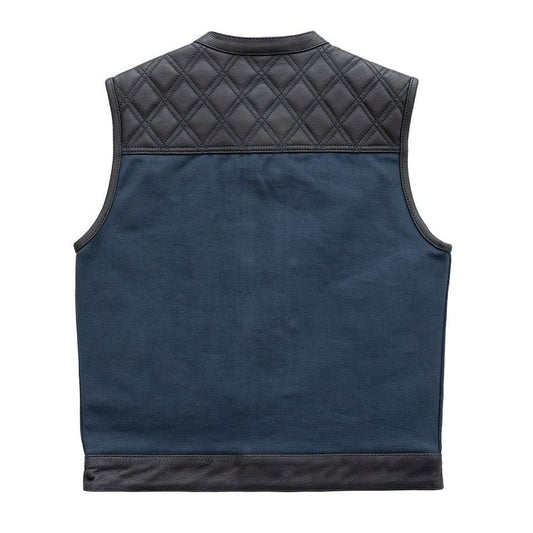 FIM664CNVQ-Hunt Club Motorcycle Leather Canvas Vest Blue