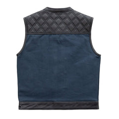 FIM664CNVQ-Hunt Club Motorcycle Leather Canvas Vest Blue