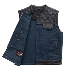 FIM664CNVQ-Hunt Club Motorcycle Leather Canvas Vest Blue