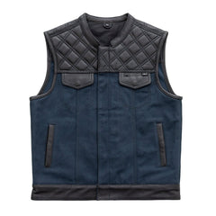 FIM664CNVQ-Hunt Club Motorcycle Leather Canvas Vest Blue