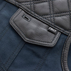 FIM664CNVQ-Hunt Club Motorcycle Leather Canvas Vest Blue