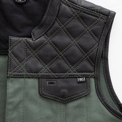 FIM664CNVQ-Hunt Club Motorcycle Leather Canvas Vest Green