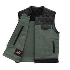 FIM664CNVQ-Hunt Club Motorcycle Leather Canvas Vest Green