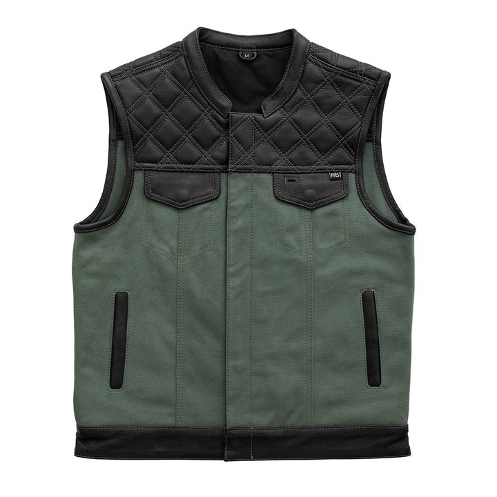 FIM664CNVQ-Hunt Club Motorcycle Leather Canvas Vest Green