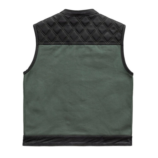 FIM664CNVQ-Hunt Club Motorcycle Leather Canvas Vest Green