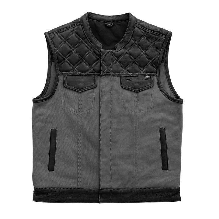FIM664CNVQ-Hunt Club Motorcycle Leather Canvas Vest Grey