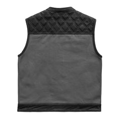 FIM664CNVQ-Hunt Club Motorcycle Leather Canvas Vest Grey