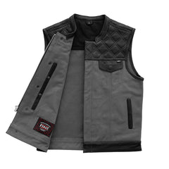 FIM664CNVQ-Hunt Club Motorcycle Leather Canvas Vest Grey