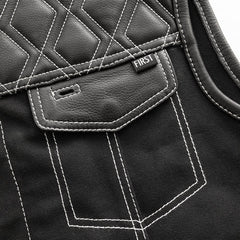 FIM664CNVQ-Hunt Club Motorcycle Leather Canvas Vest White Stitch