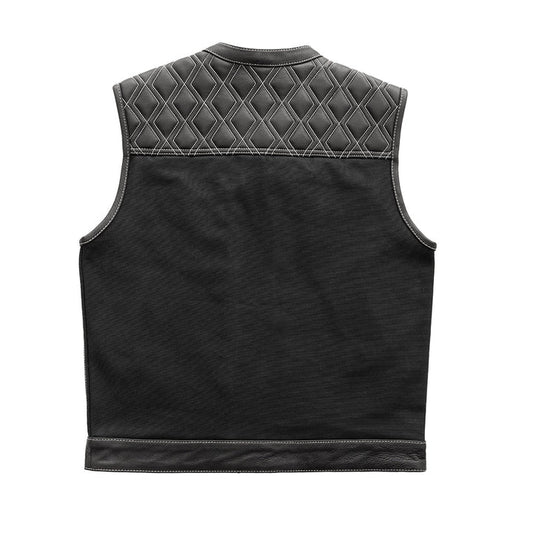 FIM664CNVQ-Hunt Club Motorcycle Leather Canvas Vest White Stitch