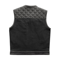 FIM664CNVQ-Hunt Club Motorcycle Leather Canvas Vest White Stitch