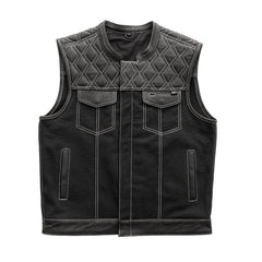 FIM664CNVQ-Hunt Club Motorcycle Leather Canvas Vest White Stitch