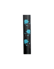 Leather and adorned with three embroidered teal roses