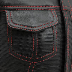 FIL027PERF-BLKRD-Jessica Perforated Women's Motorcycle Leather Vest