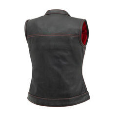 FIL027PERF-BLKRD-Jessica Perforated Women's Motorcycle Leather Vest