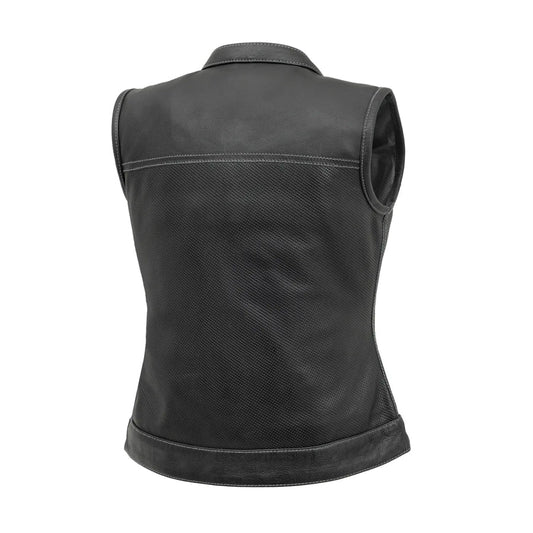 FIM027PERF-BKG-Jessica Perforated Women's Motorcycle Leather Vest