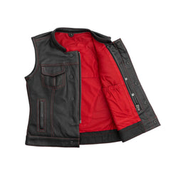 FIL027PERF-BLKRD-Jessica Perforated Women's Motorcycle Leather Vest