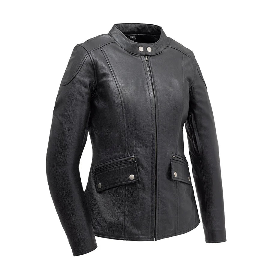 FIL161CDMZ-BLK-Jewel - Women's Motorcycle Leather Jacket