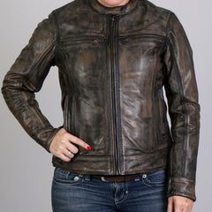 Hot Leathers JKL1024 Ladies Distressed Brown Motorcycle Leather Biker Jacket with Concealed carry Pockets