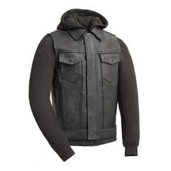 FIM697CDDH-Kent Men's Motorcycle Leather Vest and Hoodie