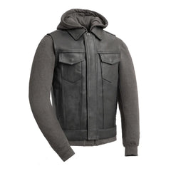 FIM697CDDH-Kent Men's Motorcycle Leather Vest and Hoodie
