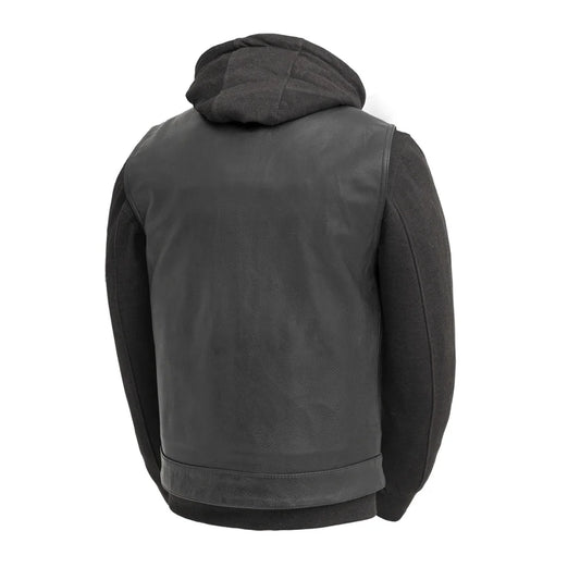 FIM697CDDH-Kent Men's Motorcycle Leather Vest and Hoodie