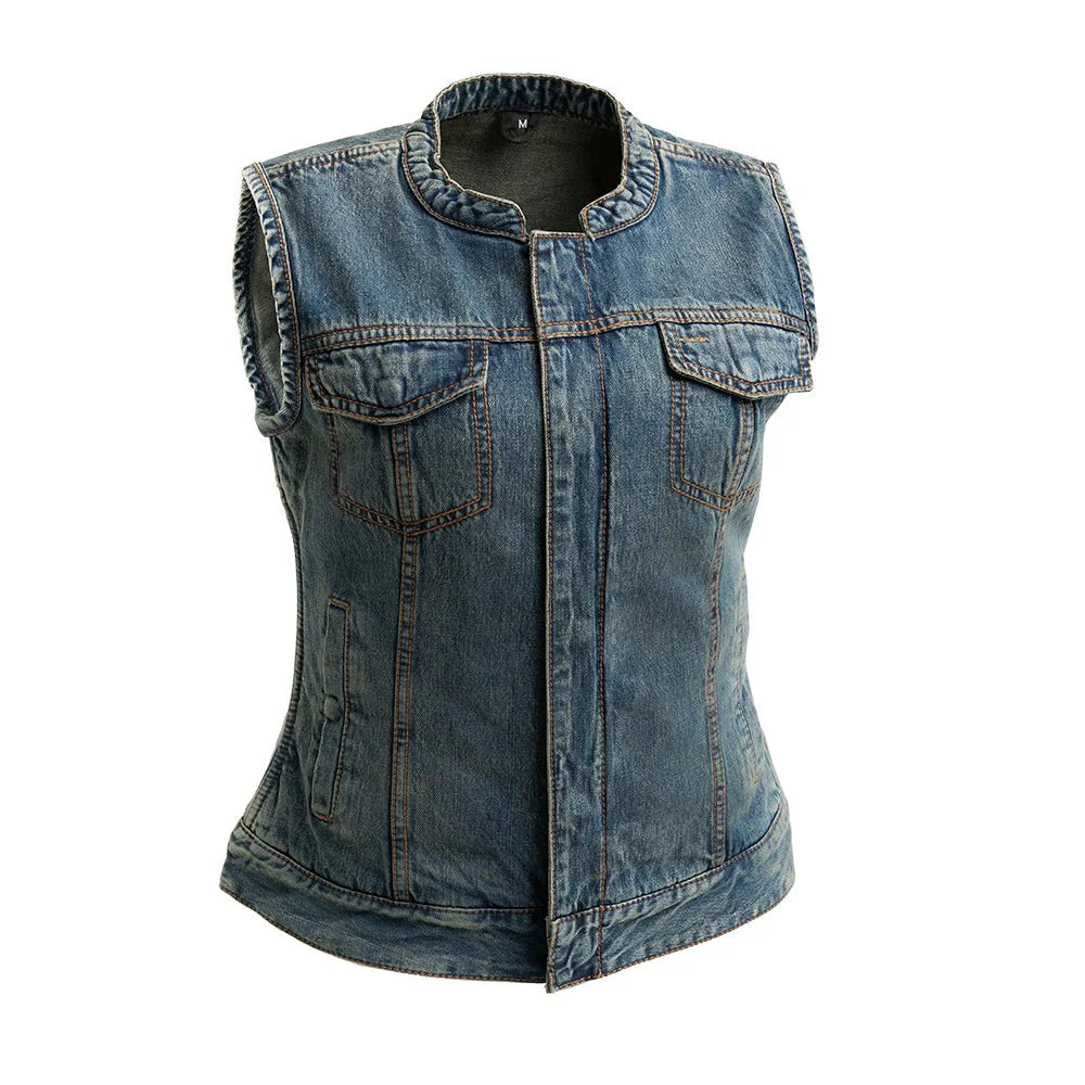 FIL518DM-Lexy Women's Motorcycle Denim Ves