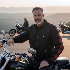 Milwaukee Leather Men’s Two-Tone CE Armored Flannel - Solid Front / Plaid Back - Reinforced w/ Aramid Fibers - MPM1671