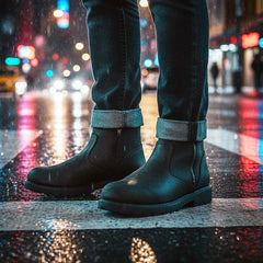 MMCC Men’s Kick Start 7” Black Top Grain Leather Motorcycle Boots - Dual YKK Zippers, Freedom Flex Toe - MBM9009