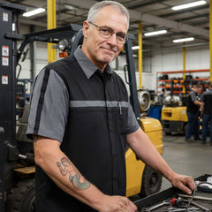 MMCC Men's Gear Head Classic Mechanic Button Up Shirt - Dual Chest Pockets - Microfiber Panel - Rider Ready - MMC16011