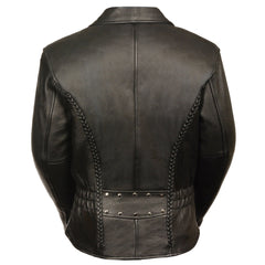 Milwaukee Leather LKL2710 Women's Classic Black Braided Motorcycle Jacket with Studded Back