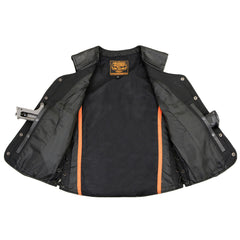 Milwaukee Leather LKL4700 Women's Black Premium Leather Side Laced  Motorcycle Biker Riders Vest w/ Snap Closure