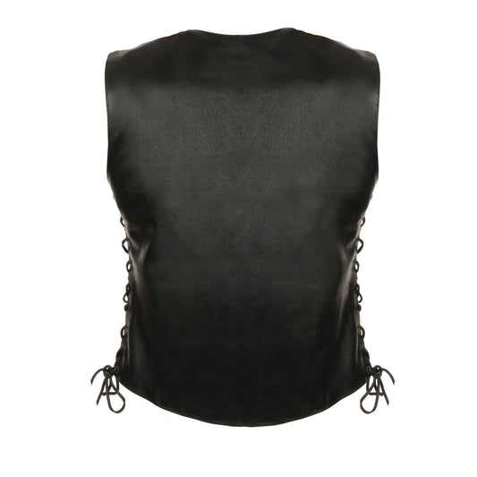 Milwaukee Leather LKL4700 Women's Black Premium Leather Side Laced  Motorcycle Biker Riders Vest w/ Snap Closure