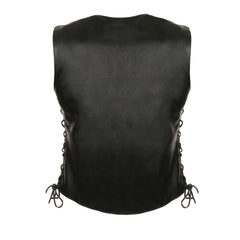 Milwaukee Leather LKL4700 Women's Black Premium Leather Side Laced Motorcycle Biker Riders Vest with Snap Closure