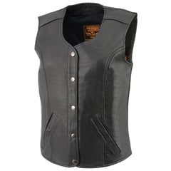 Milwaukee Leather LKL4701 Women's Black Premium Leather Motorcycle Rider Vest w/ Classic 4-Snap Closure