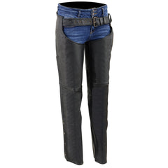 Milwaukee Leather LKL6700 Women's Classic Black Leather Chaps with Hip Pocket