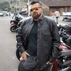 Milwaukee Leather LKM1600 Men's Black Lightweight Casual Biker Style Leather Shirt