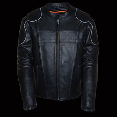 Milwaukee Leather LKM1705 Men's Black Side Stretch Vented Black Leather Scooter Jacket