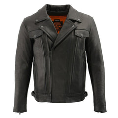 Milwaukee Leather LKM1720T Men's Tall Sizes Black Premium Leather Motorcycle Vented Leather Jacket with Utility Pockets