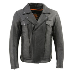 Milwaukee Leather LKM1760 Men's Black Leather Motorcycle Riders Jacket with Multi-Utility Pockets