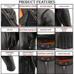 Milwaukee Leather LKM1765 Men's Black Leather Racer Style Side Laced Motorcycle Jacket with Ventilation System