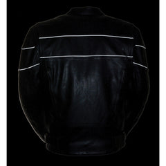 Milwaukee Leather SH1785 Men's Black Leather Jacket with Side Stretch and Reflective Piping