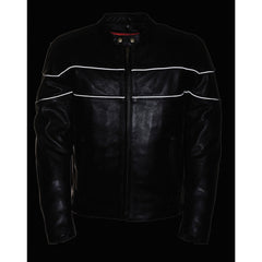 Milwaukee Leather SH1785 Men's Black Leather Jacket with Side Stretch and Reflective Piping