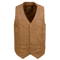 Milwaukee Leather LKM3702 Men's Saddle Leather Classic V-Neck Western Style Motorcycle Rider Vest w/ Buffalo Snaps