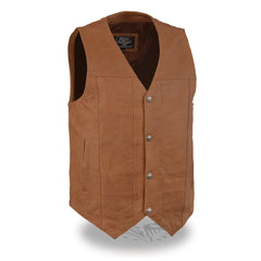 Milwaukee Leather LKM3702 Men's Saddle Leather Classic V-Neck Western Style Motorcycle Rider Vest with Buffalo Snaps