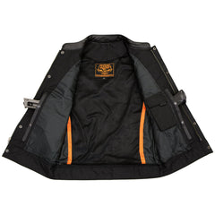 Milwaukee Leather LKM3710 Men's Black Club Style Motorcycle Biker Leather Vest with Open Neck